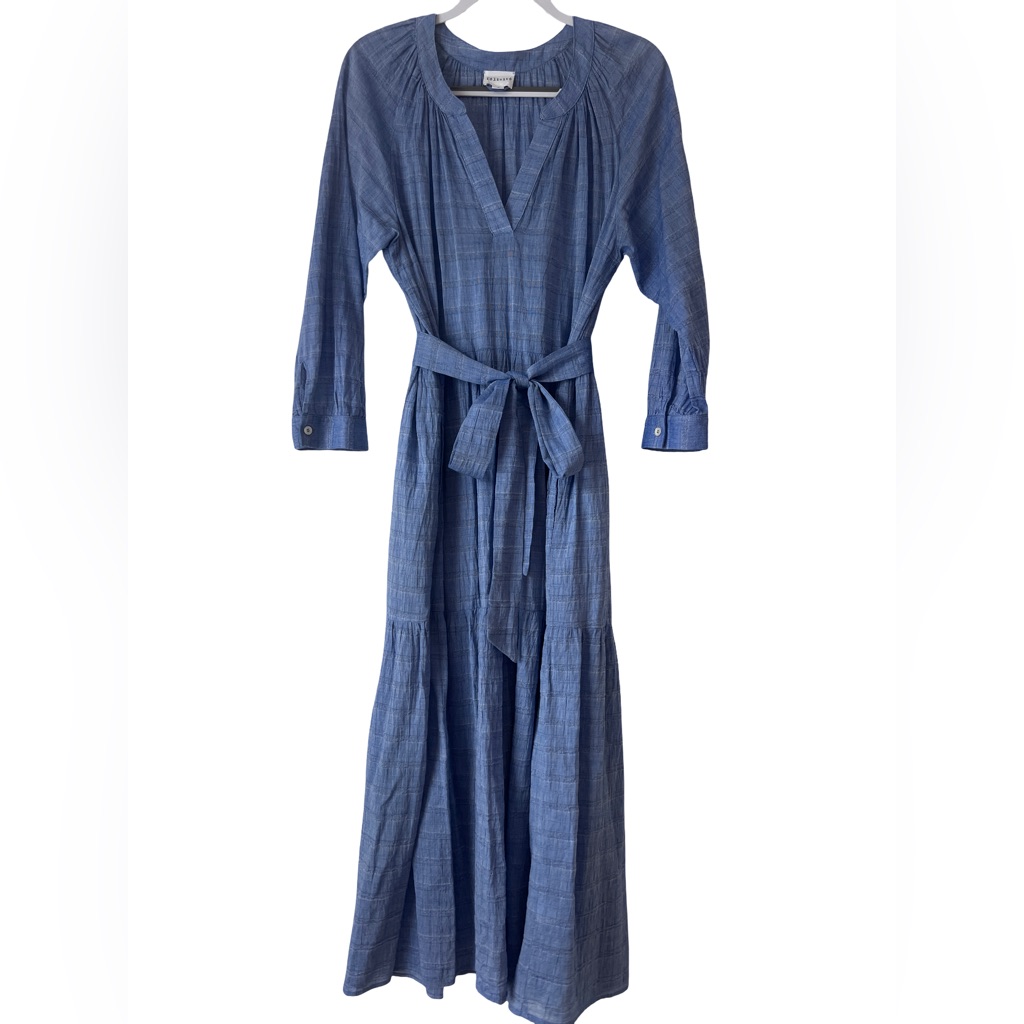 Felicit Puff Sleeve Blue Maxi Dress Size M